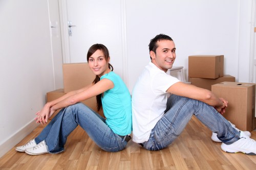Piano removal van and loading area serving properties in Acton